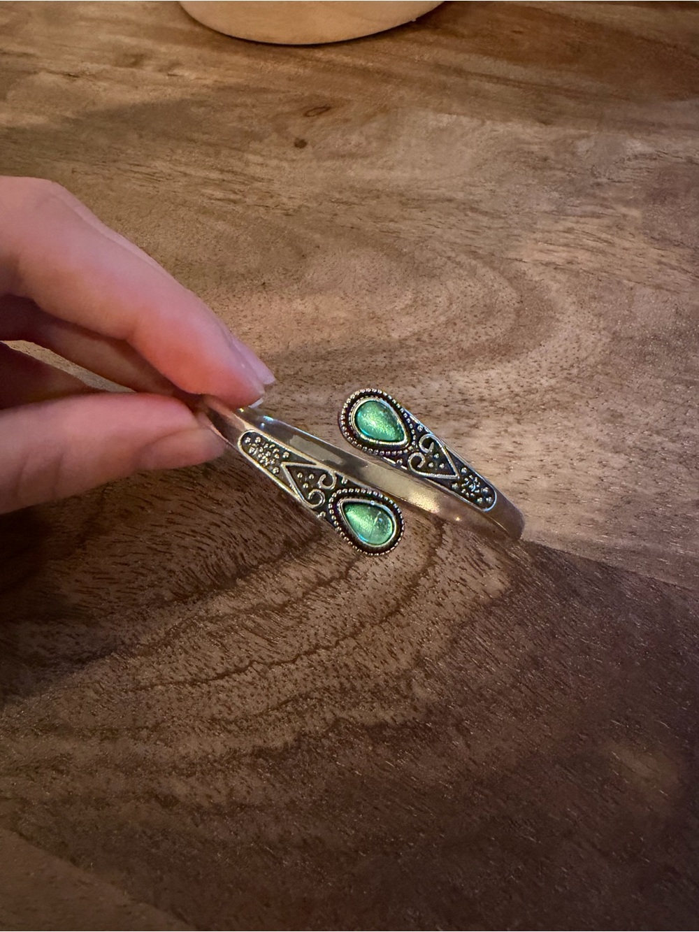 Silver-Tone Green Teardrop Cuff Bracelet - Women Jewelry - Picture 1 of 4